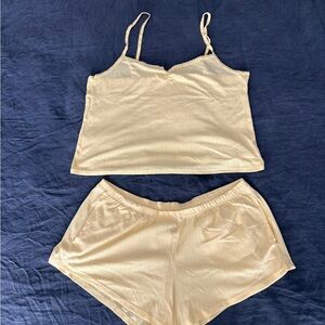 Hollister Pastel Yellow Ribbed Cami & Short Pajama Set